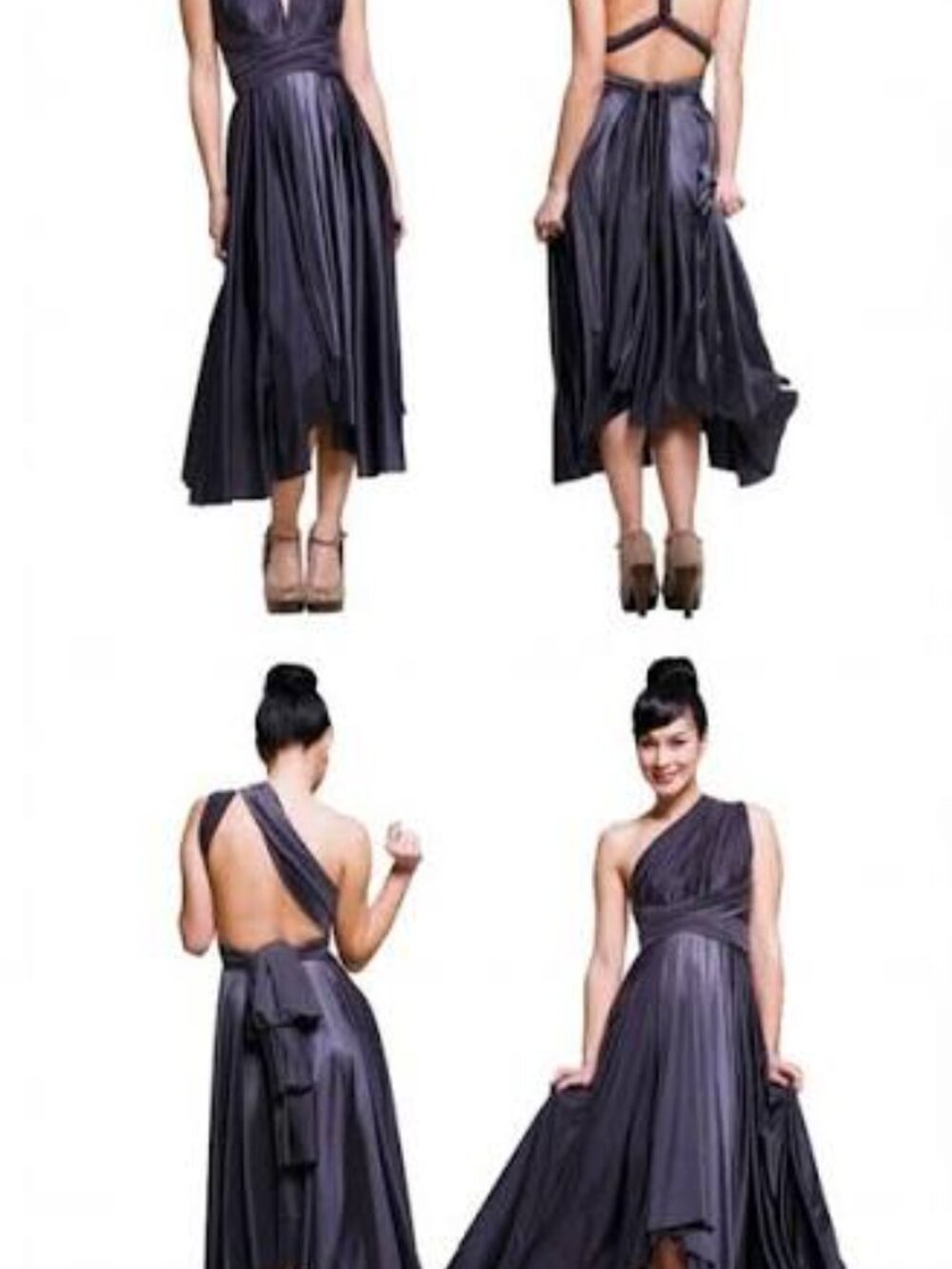 Butter by Nadia Signature Wrap Convertible Dress Full Length Silky Gown Black